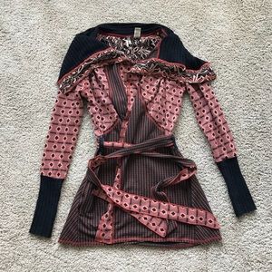 Lucky Sweater Long Sweatercoat Red Black